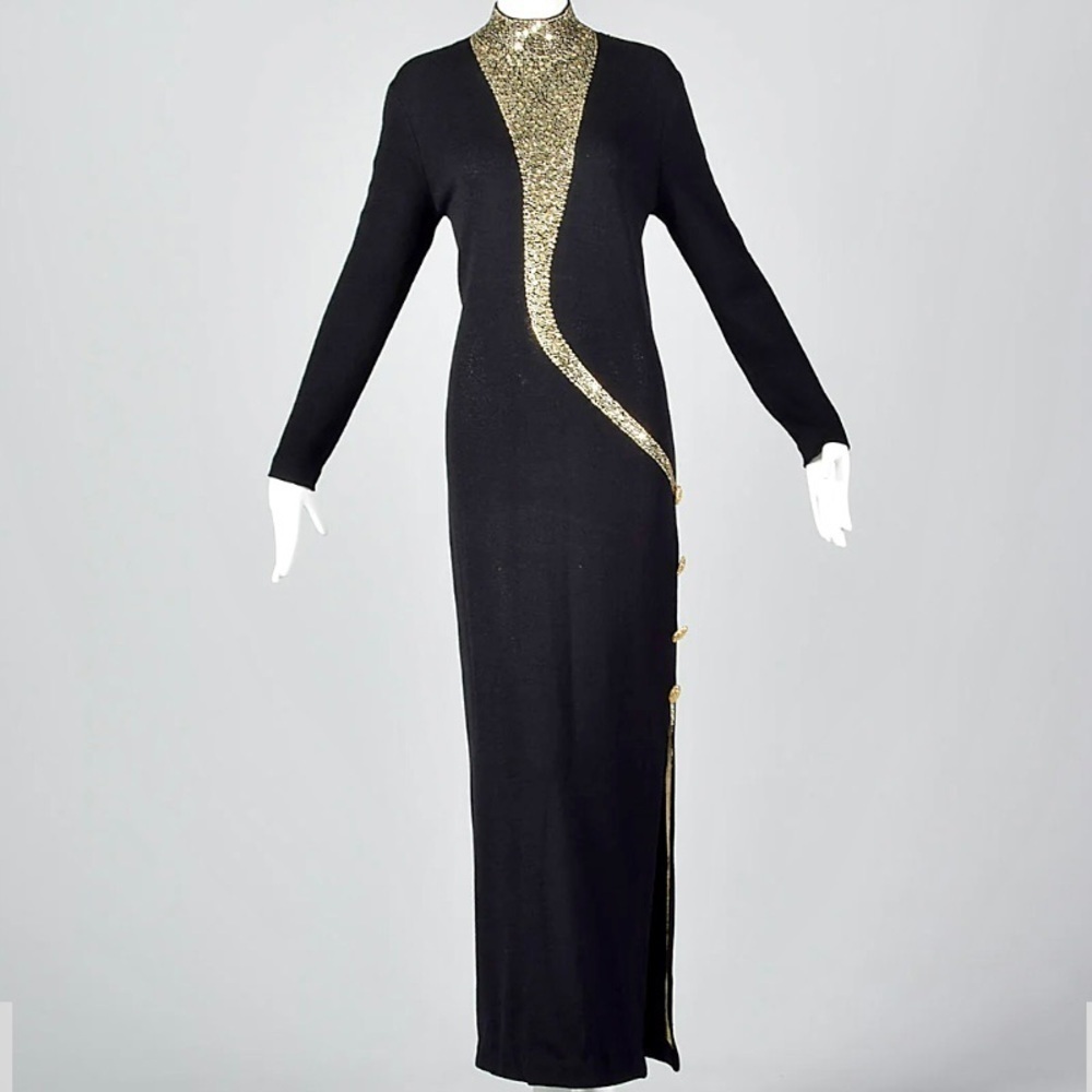 St. John Evening Black and Gold Dress Size 10 - Picture 6 of 13